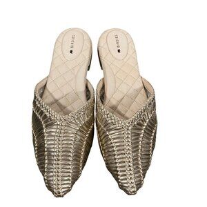 Birdies Womens Quilted Gold Woven Mule Flats Slip-On cushioned women’s 6 elegant